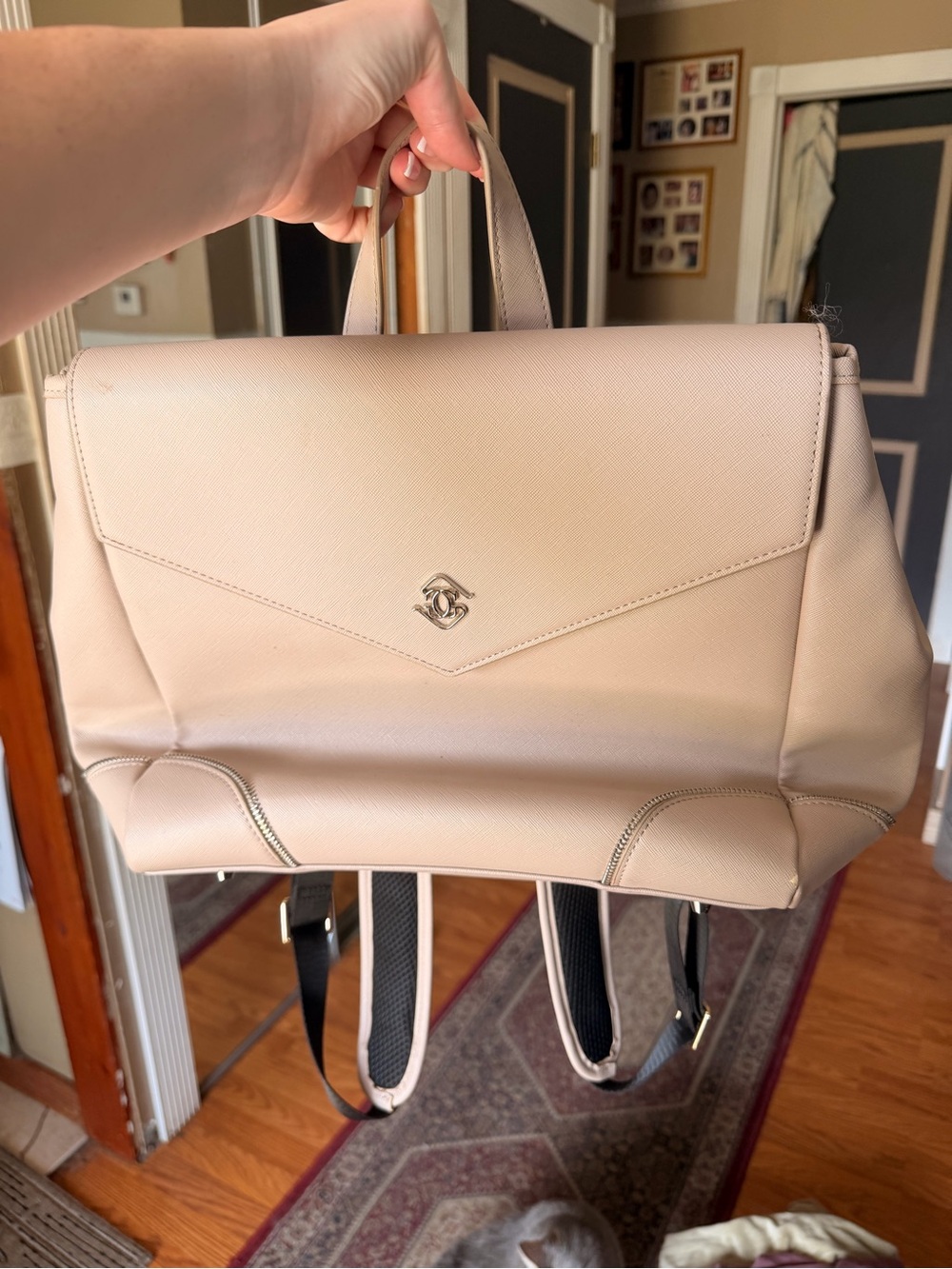 Luxury Glass Ladder and Co. Cream Structured Top-Handle Backpack Tote